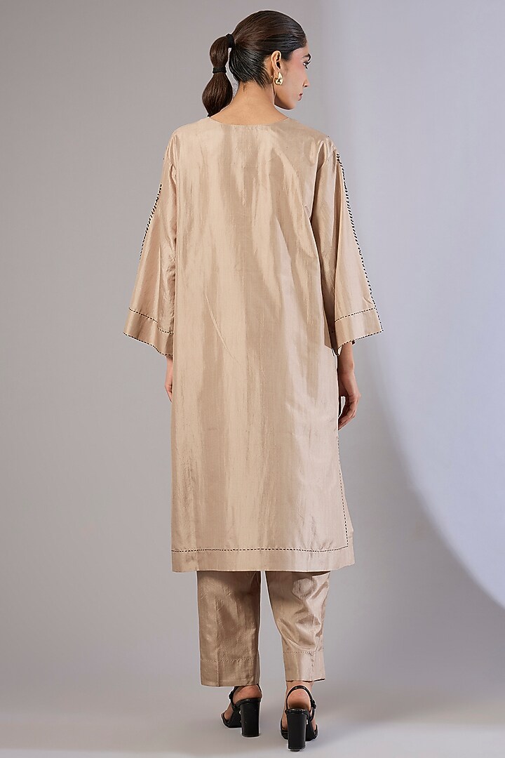 Beige Mulberry Silk Shibori Printed Kurta Set by Divyam Mehta at Pernia's Pop Up Shop