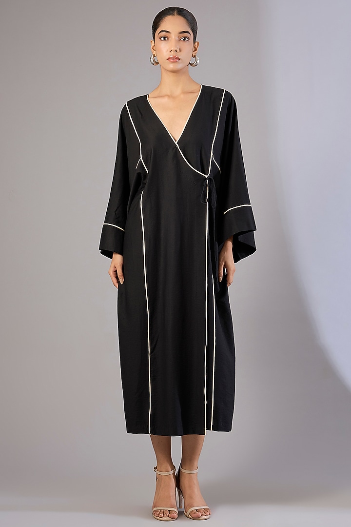 Black Twill Modal Vacation Dress by Divyam Mehta at Pernia's Pop Up Shop