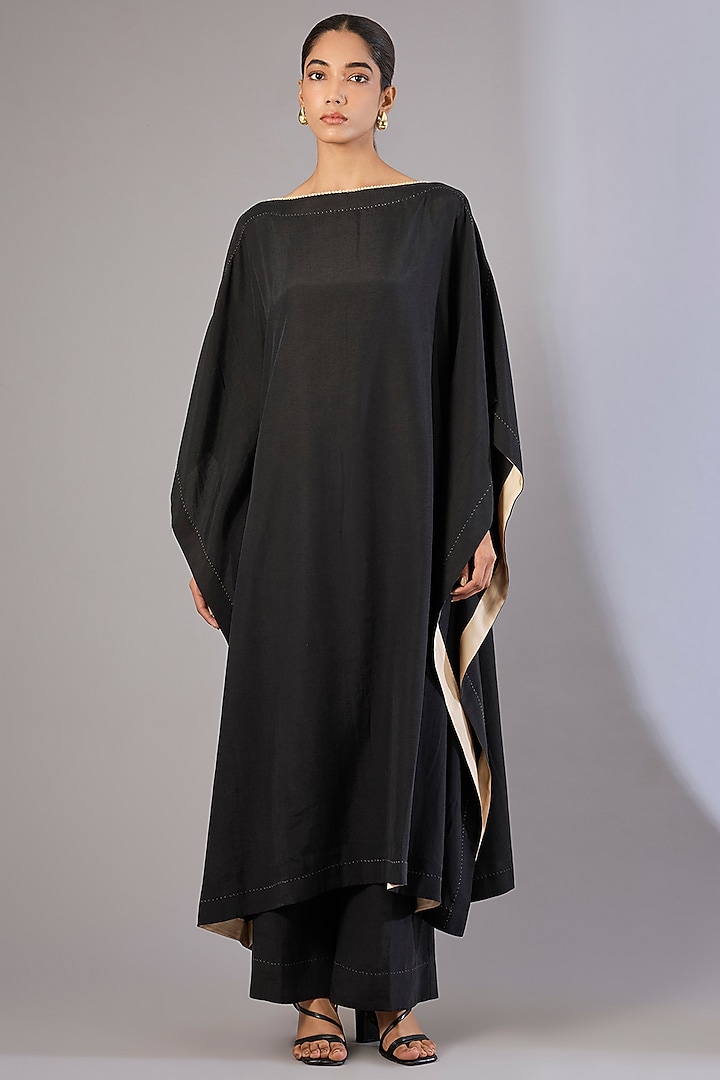 Black Tencel Luxe Tunic Set by Divyam Mehta at Pernia's Pop Up Shop
