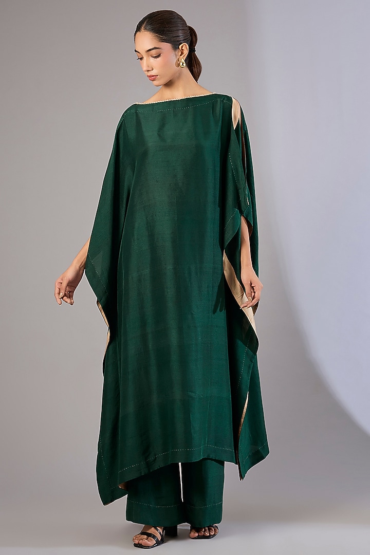 Green Tencel Luxe Tunic Set by Divyam Mehta at Pernia's Pop Up Shop