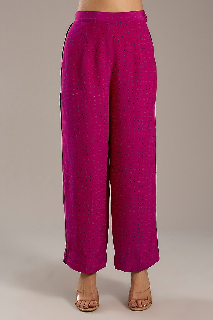 Fuchsia Pink Silk Crepe Screen Printed Tunic Set by Divyam Mehta at Pernia's Pop Up Shop