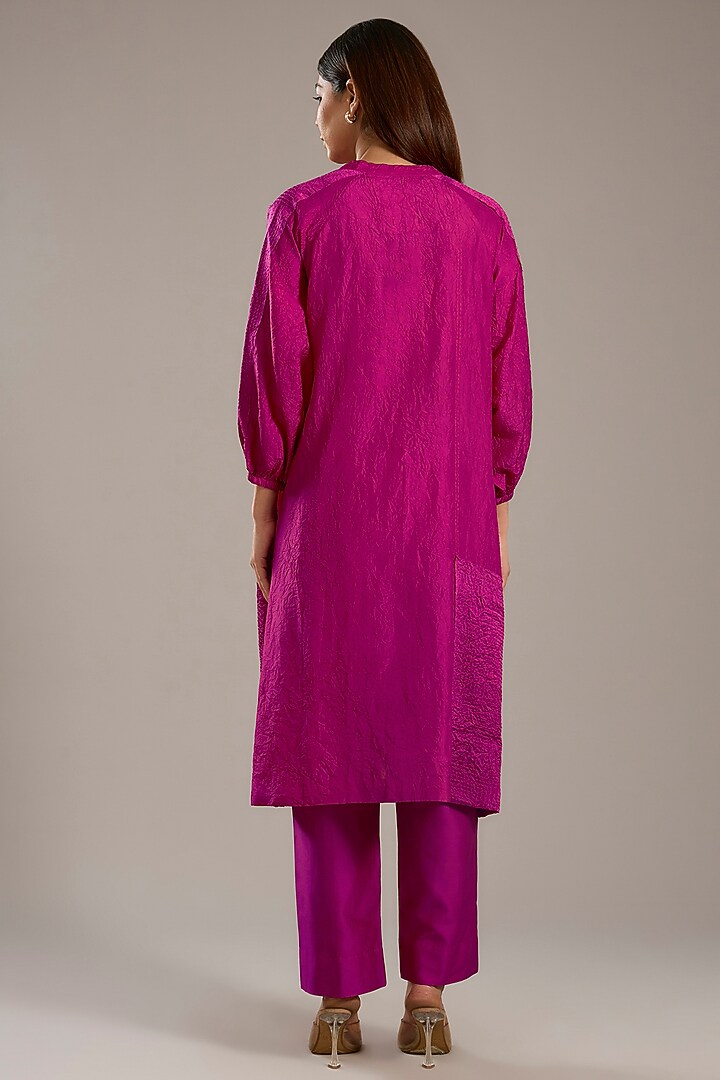 Fuchsia Pink Mulberry Silk Kurta Set by Divyam Mehta at Pernia's Pop Up Shop
