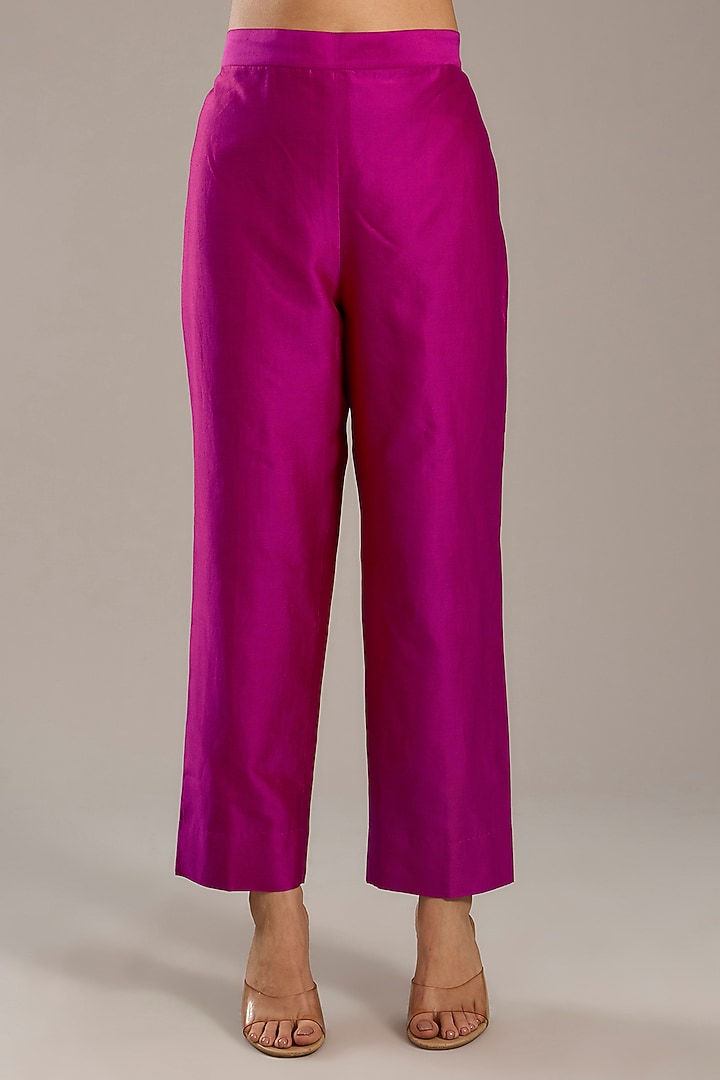 Fuchsia Pink Mulberry Silk Kurta Set by Divyam Mehta at Pernia's Pop Up Shop
