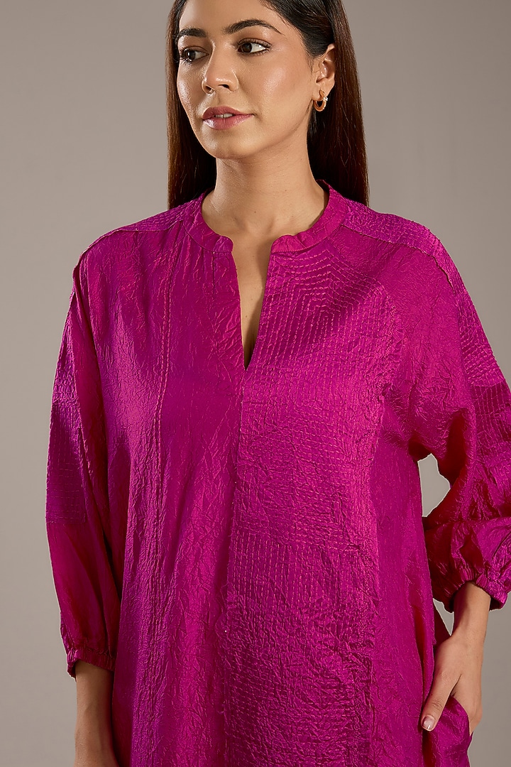Fuchsia Pink Mulberry Silk Kurta Set by Divyam Mehta at Pernia's Pop Up Shop