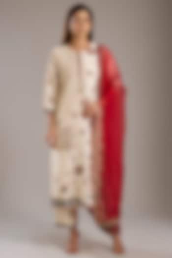Ivory Dupion Kurta Set by Divyam Mehta at Pernia's Pop Up Shop