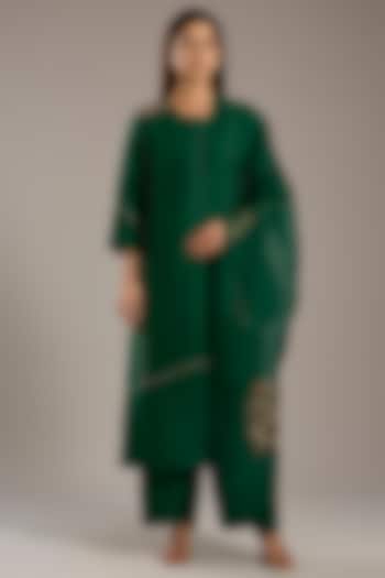 Forest Green Dupion Kurta Set by Divyam Mehta at Pernia's Pop Up Shop
