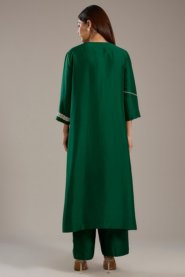 Forest Green Dupion Kurta Set by Divyam Mehta at Pernia's Pop Up Shop
