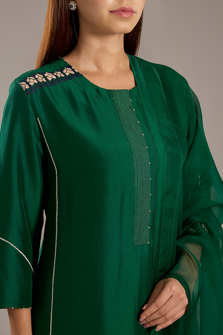 Forest Green Dupion Kurta Set by Divyam Mehta at Pernia's Pop Up Shop