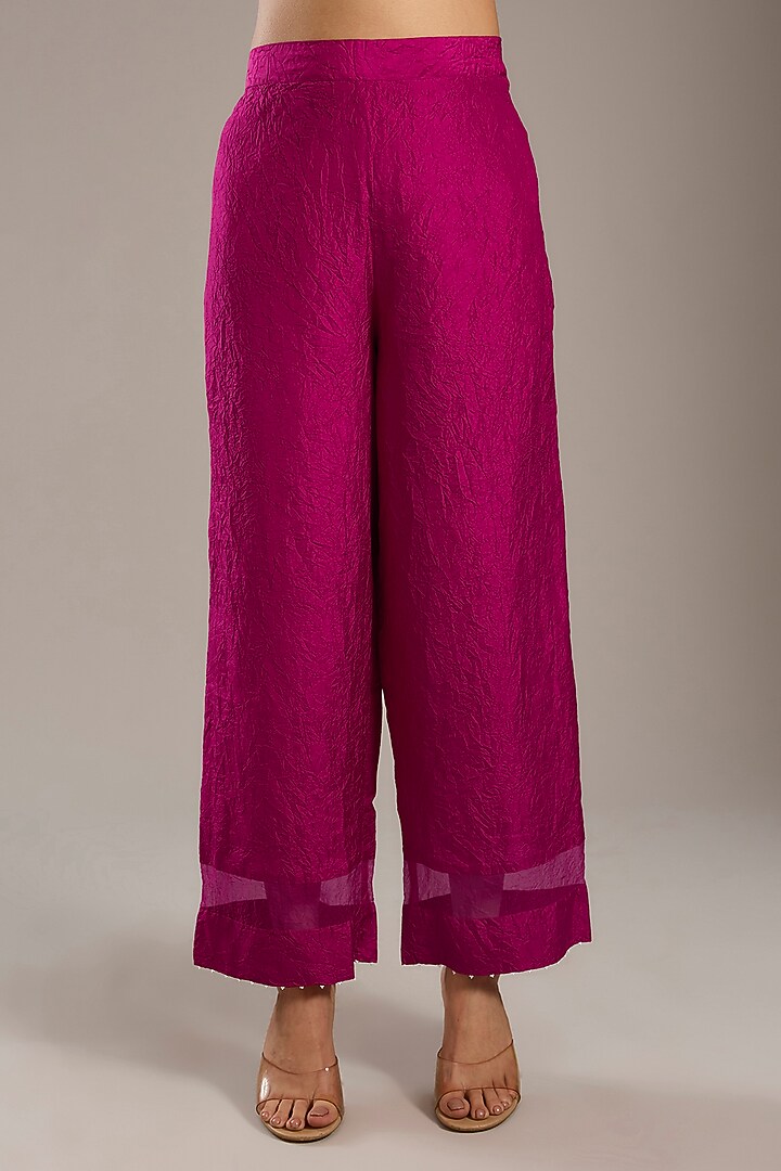 Fuchsia Pink Mulberry Silk Screen Printed Kurta Set by Divyam Mehta at Pernia's Pop Up Shop