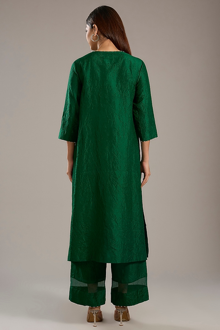 Forest Green Mulberry Silk Kurta Set by Divyam Mehta at Pernia's Pop Up Shop