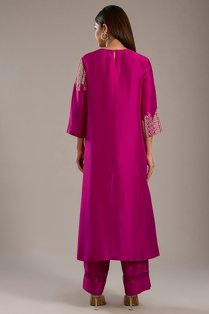 Fuchsia Pink Dupion Kurta Set by Divyam Mehta at Pernia's Pop Up Shop