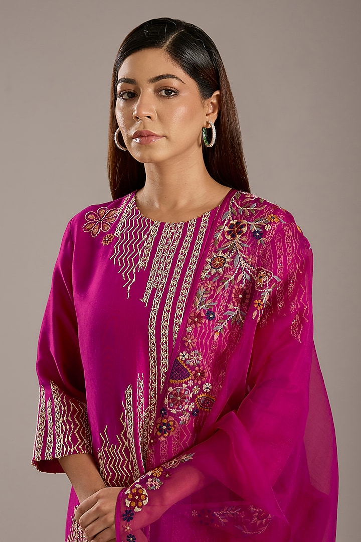 Fuchsia Pink Dupion Kurta Set by Divyam Mehta at Pernia's Pop Up Shop