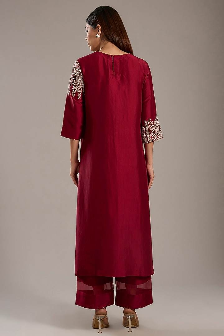 Crimson Red Dupion Kurta Set by Divyam Mehta at Pernia's Pop Up Shop