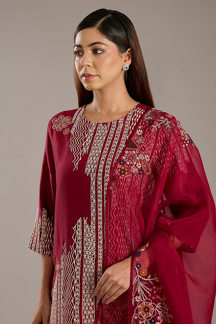 Crimson Red Dupion Kurta Set by Divyam Mehta at Pernia's Pop Up Shop