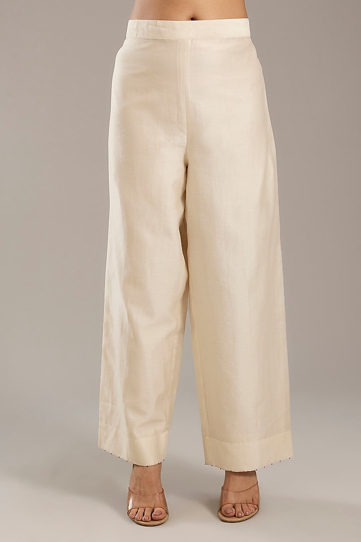 Ivory Mulberry Silk Kurta Set by Divyam Mehta at Pernia's Pop Up Shop