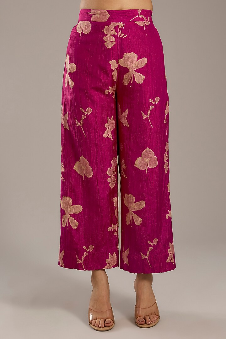 Fuchsia Pink Mulberry Silk Floral Printed Kurta Set by Divyam Mehta at Pernia's Pop Up Shop