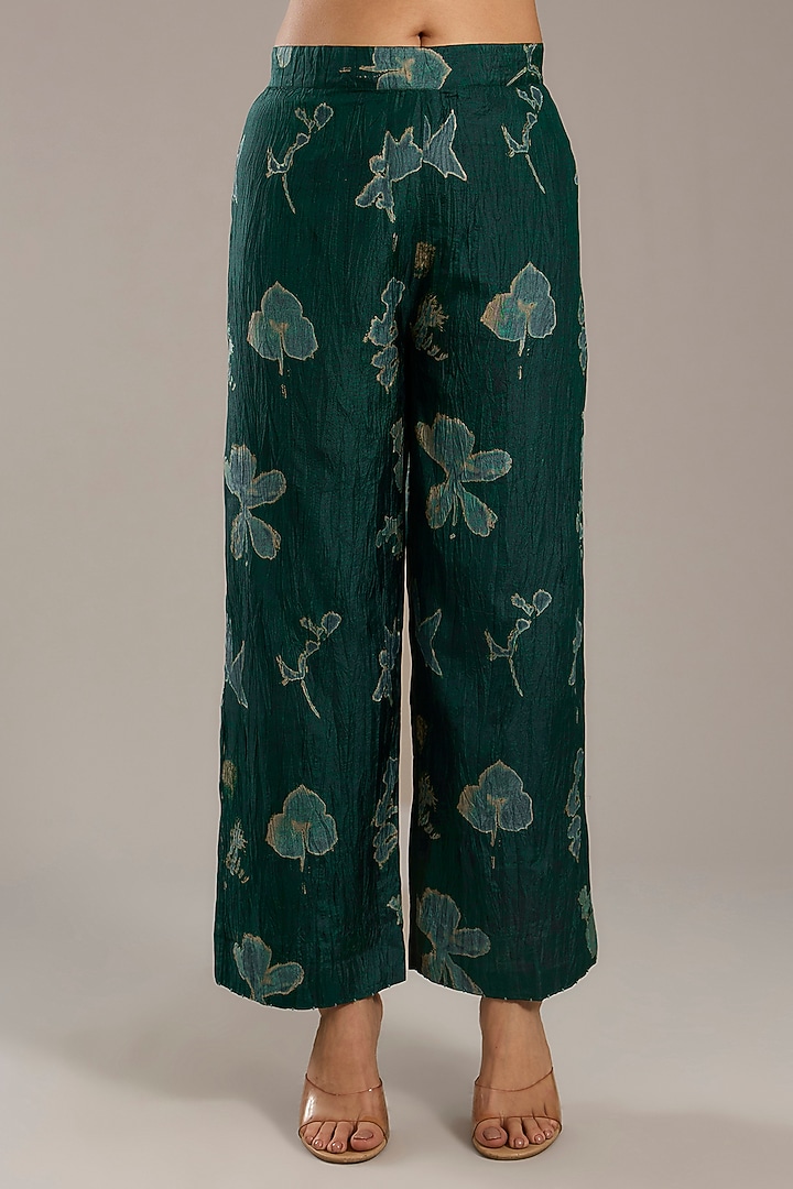 Forest Green Mulberry Silk Floral Printed Kurta Set by Divyam Mehta at Pernia's Pop Up Shop