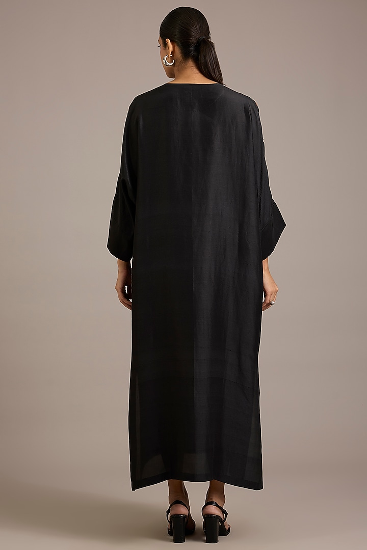 Coal Black Dupion Silk Hand Embroidered Kaftan by Divyam Mehta at Pernia's Pop Up Shop