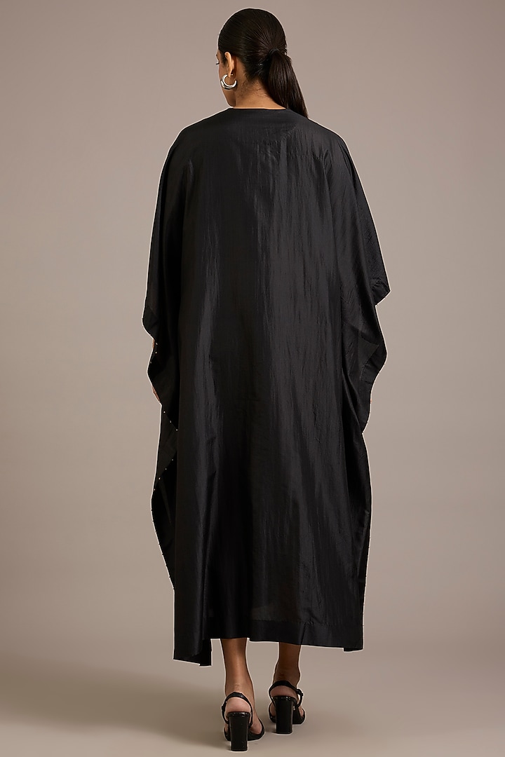 Black Mulberry Silk Hand Embroidered Kaftan by Divyam Mehta at Pernia's Pop Up Shop