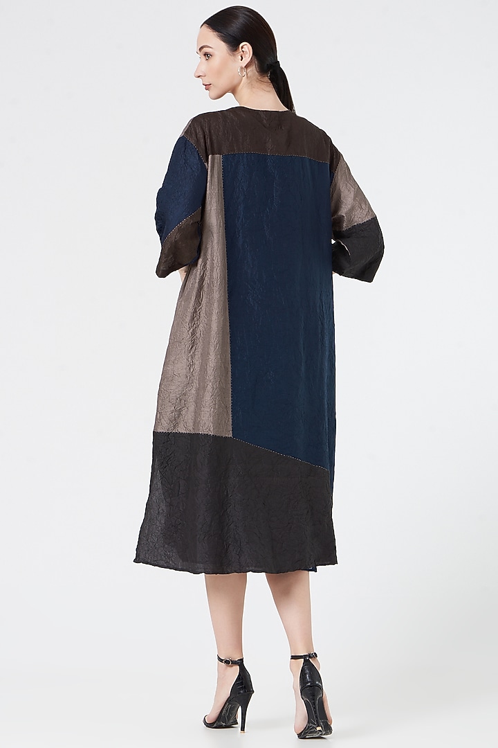 Midnight Blue Color Blocked Long Tunic by Divyam Mehta at Pernia's Pop Up Shop
