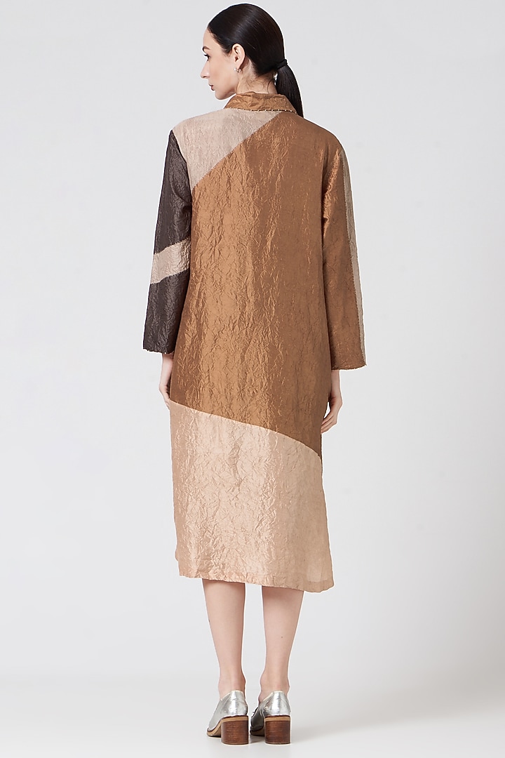 Slate Beige Color Blocked Button-Down Long Tunic by Divyam Mehta at Pernia's Pop Up Shop