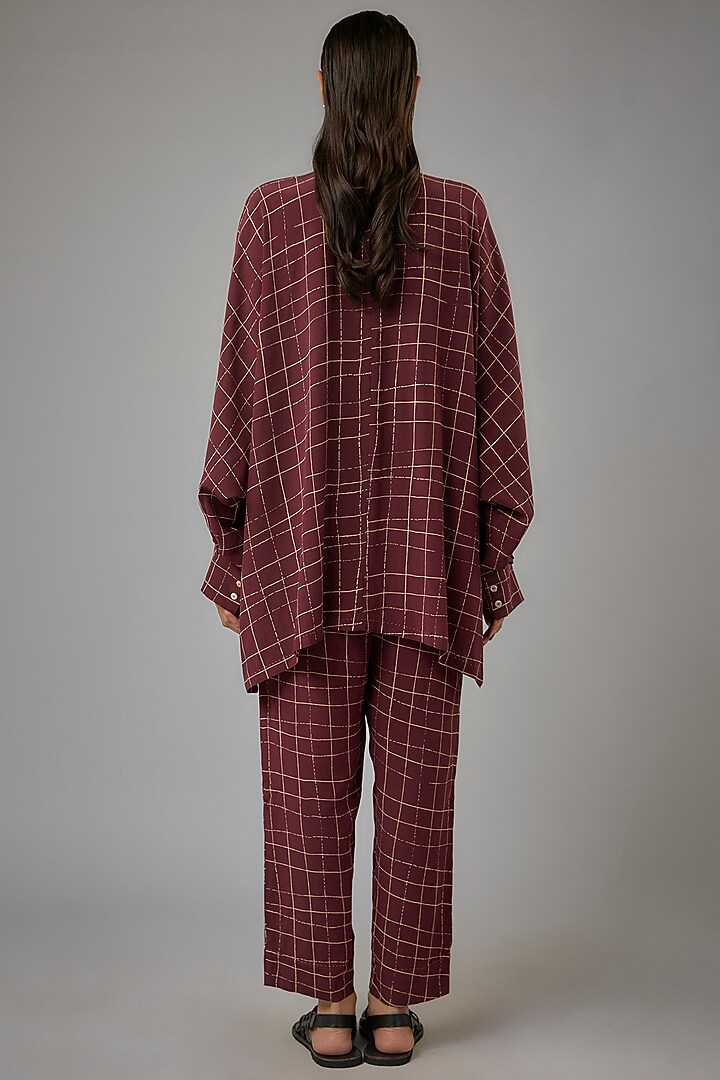 Claret Silk Crepe Co-Ord Set by Divyam Mehta at Pernia's Pop Up Shop
