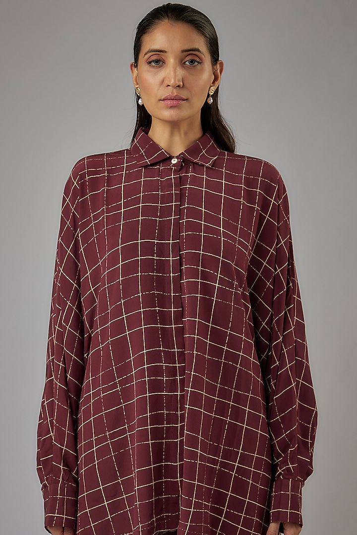 Claret Silk Crepe Co-Ord Set by Divyam Mehta at Pernia's Pop Up Shop
