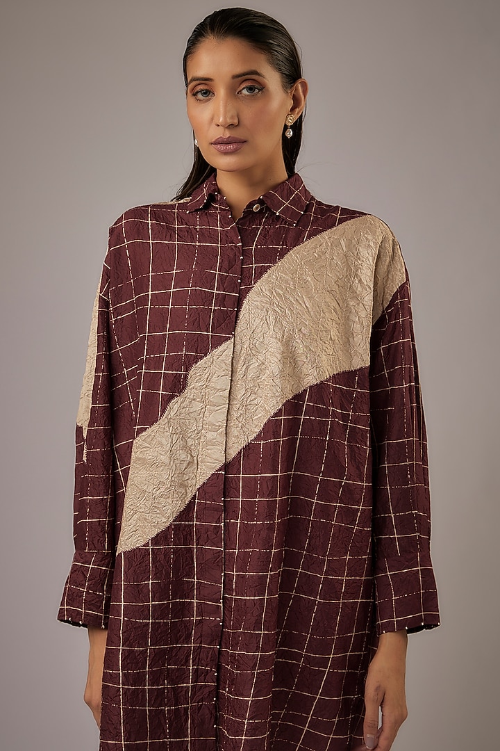 Claret Mulberry Silk Shirt by Divyam Mehta at Pernia's Pop Up Shop
