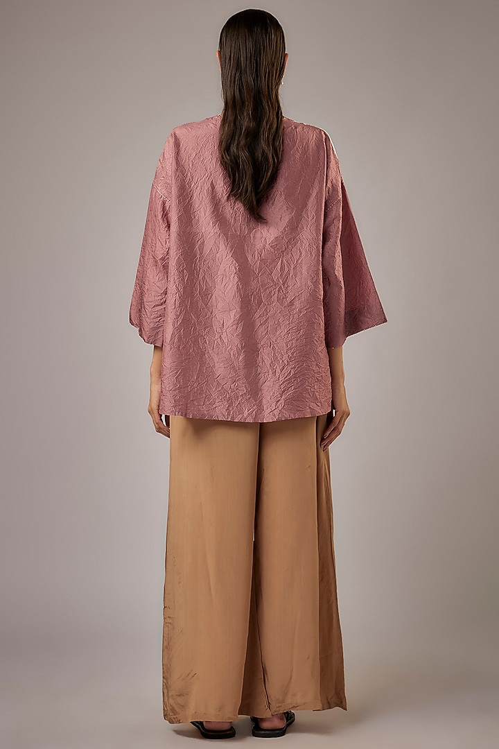 Pink & Sand Mulberry Silk Color Blocked Top by Divyam Mehta at Pernia's Pop Up Shop