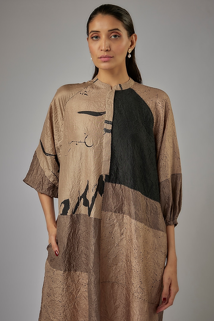 Toosh Mulberry Silk Block Printed Knee-Length Cocktail Dress by Divyam Mehta at Pernia's Pop Up Shop