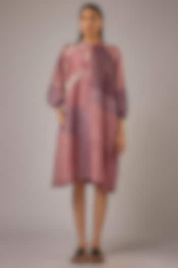 Pink & Sand Mulberry Silk Block Printed Knee-Length Dress by Divyam Mehta