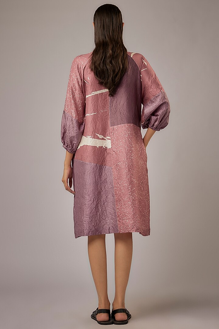 Pink & Sand Mulberry Silk Block Printed Knee-Length Cocktail Dress by Divyam Mehta at Pernia's Pop Up Shop