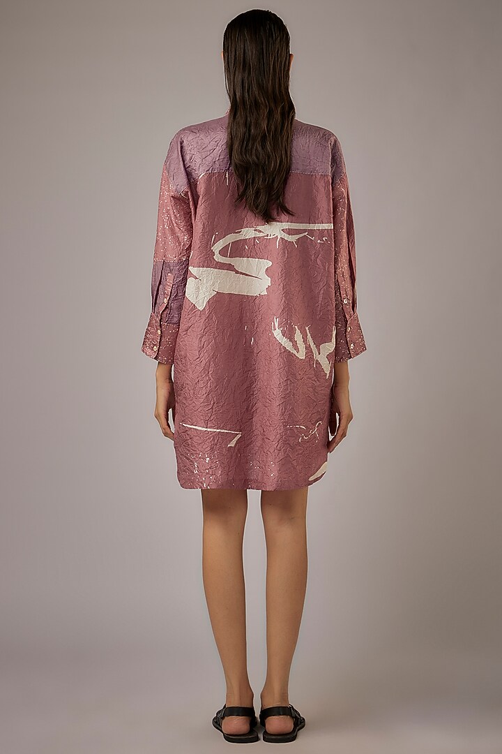 Pink & Sand Mulberry Silk Block Printed Shirt by Divyam Mehta at Pernia's Pop Up Shop