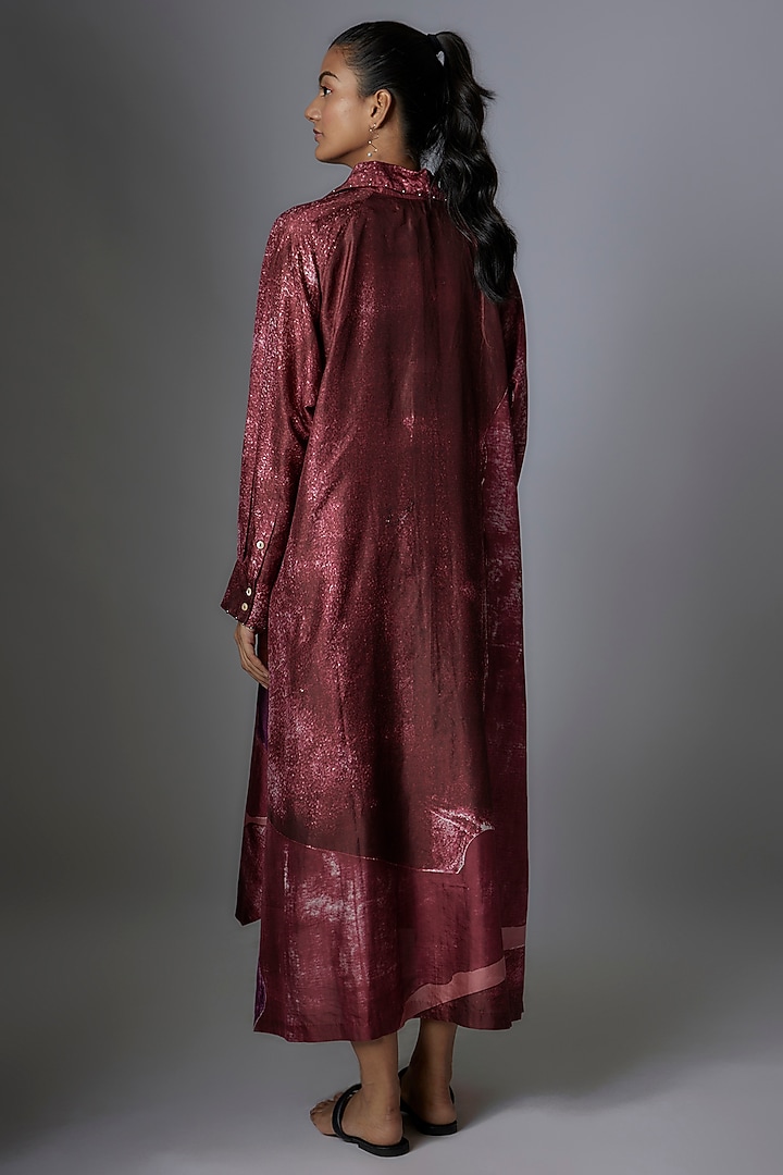 Wine Mulberry Silk Printed Tunic by Divyam Mehta at Pernia's Pop Up Shop