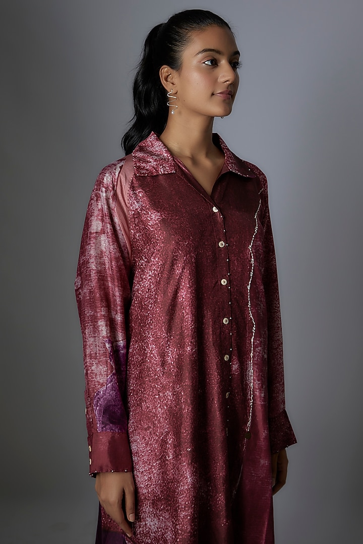 Wine Mulberry Silk Printed Tunic by Divyam Mehta at Pernia's Pop Up Shop
