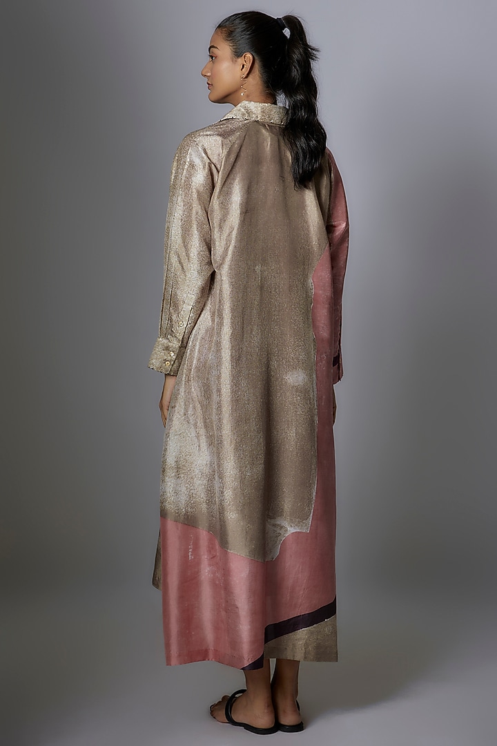 Pink & Sand Mulberry Silk Printed Tunic by Divyam Mehta at Pernia's Pop Up Shop