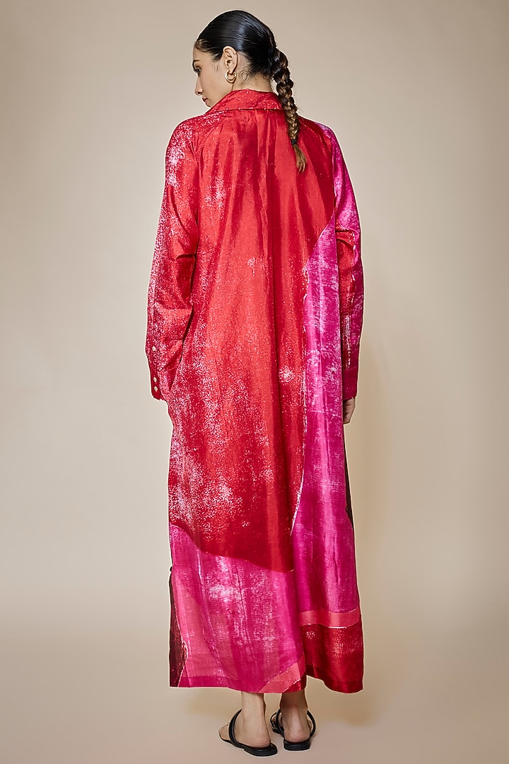 Red & Pink Mulberry Silk Tunic by Divyam Mehta at Pernia's Pop Up Shop