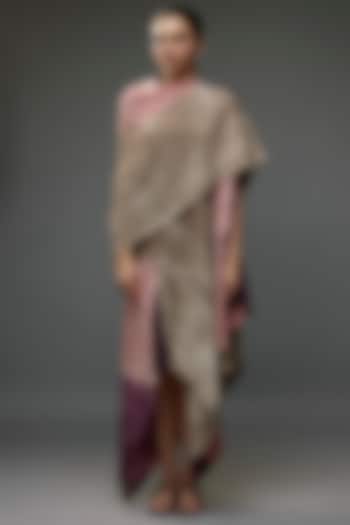 Pink & Sand Silk Crepe Draped Dress by Divyam Mehta