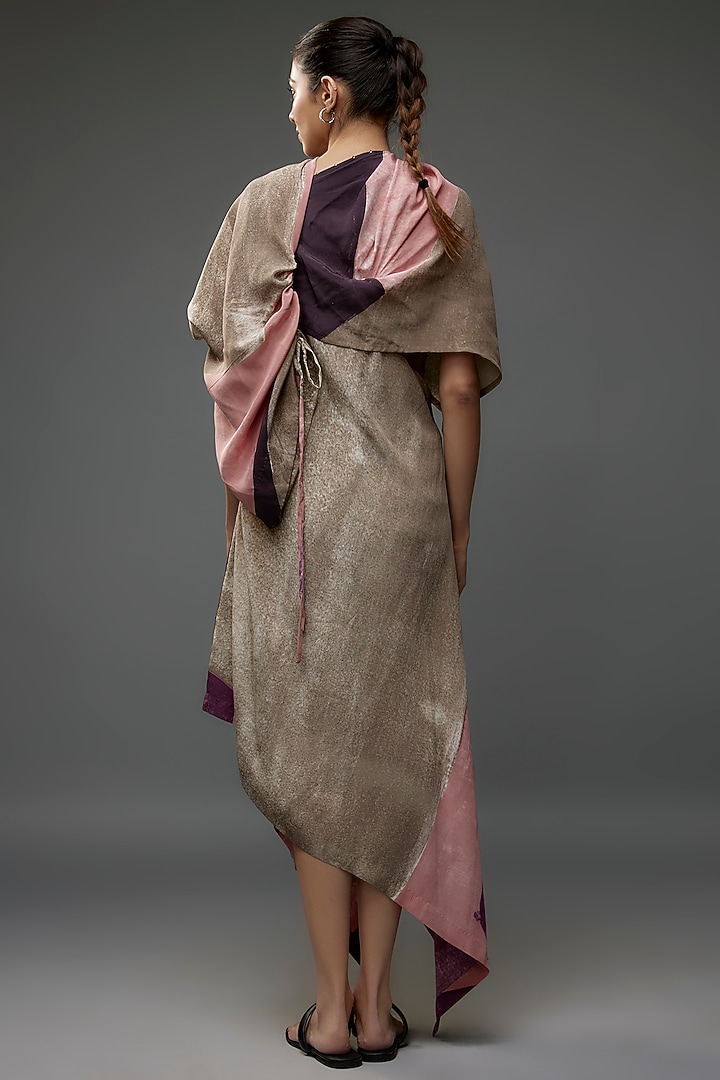 Pink & Sand Silk Crepe Draped Cocktail Dress by Divyam Mehta at Pernia's Pop Up Shop