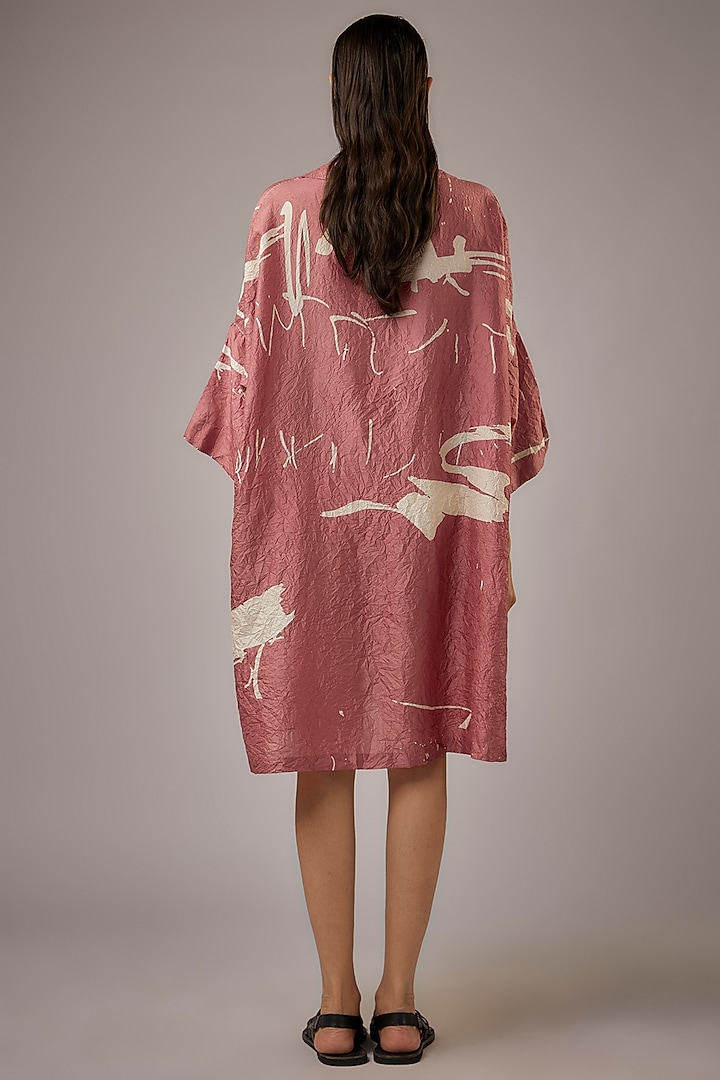 Pink & Sand Mulberry Silk Printed Tunic by Divyam Mehta at Pernia's Pop Up Shop