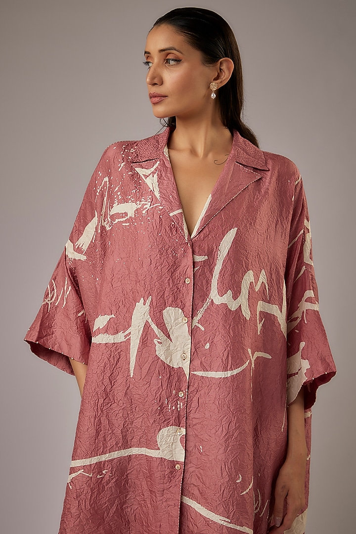 Pink & Sand Mulberry Silk Printed Tunic by Divyam Mehta at Pernia's Pop Up Shop