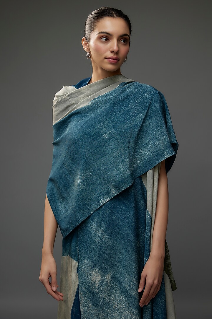 Petrol Blue Silk Crepe Draped Cocktail Dress by Divyam Mehta at Pernia's Pop Up Shop
