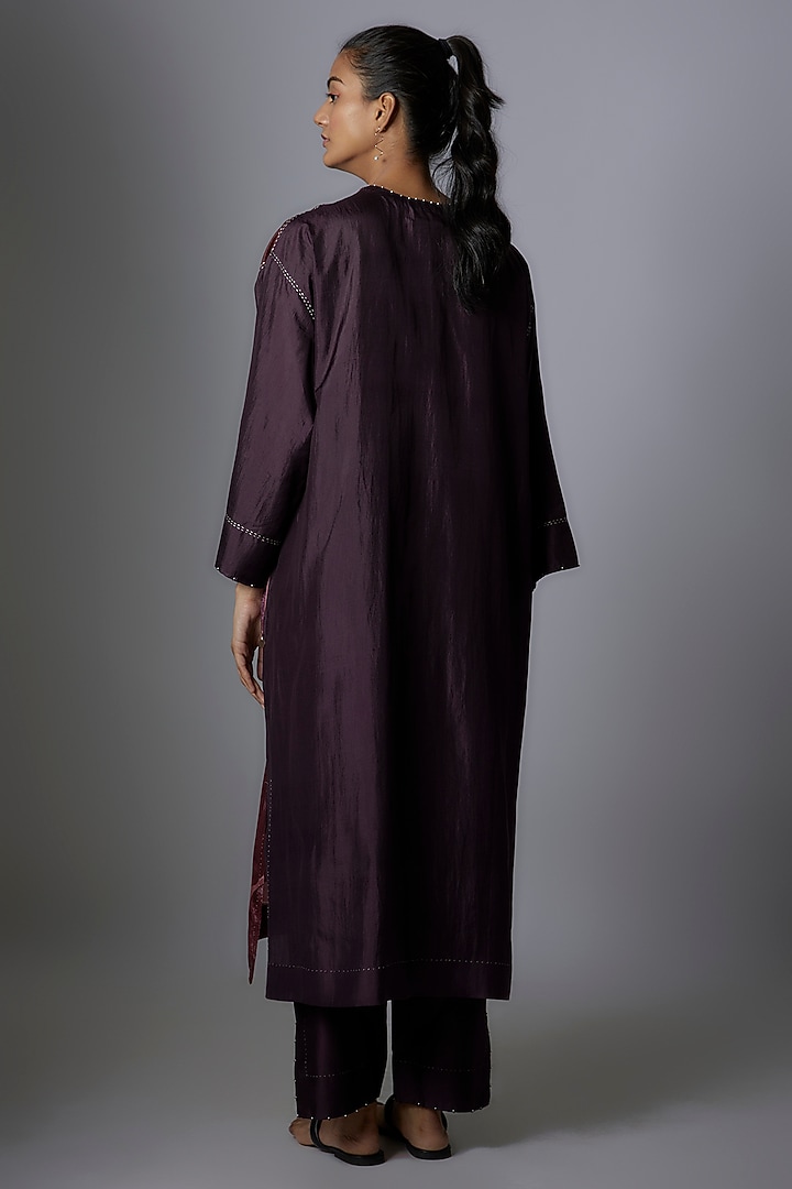 Wine Mulberry Silk Printed Kurta Set by Divyam Mehta at Pernia's Pop Up Shop