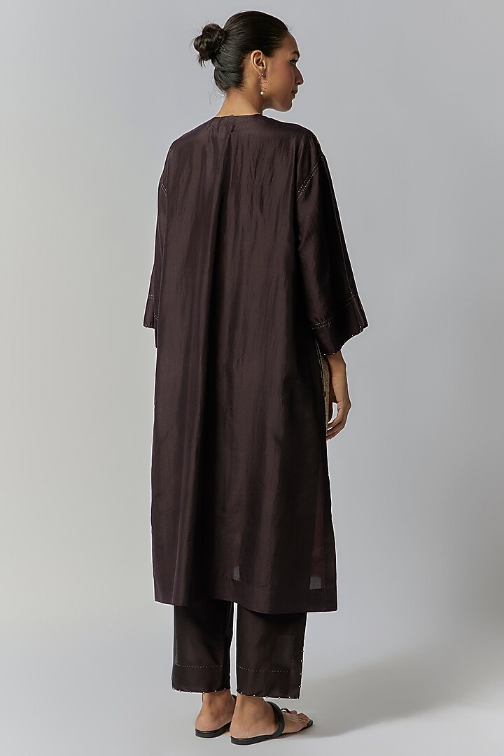 Sand & Pink Mulberry Silk Printed Kurta Set by Divyam Mehta at Pernia's Pop Up Shop