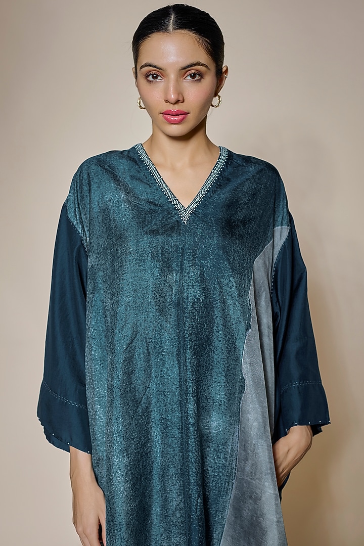 Blue Mulberry Silk Printed Tunic Set by Divyam Mehta at Pernia's Pop Up Shop