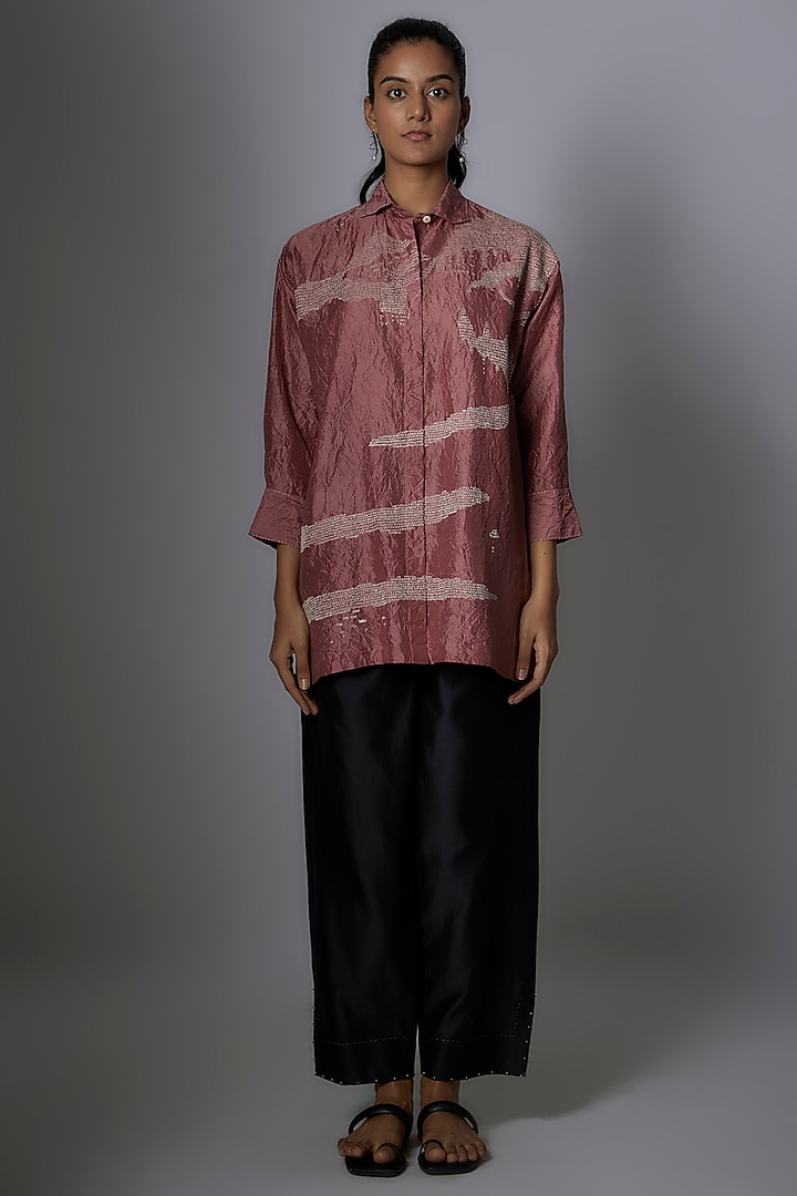 Pink Mulberry Silk Embroidered Top by Divyam Mehta at Pernia's Pop Up Shop