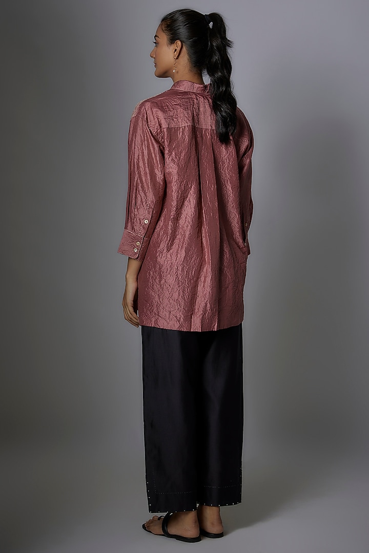 Pink Mulberry Silk Embroidered Top by Divyam Mehta at Pernia's Pop Up Shop