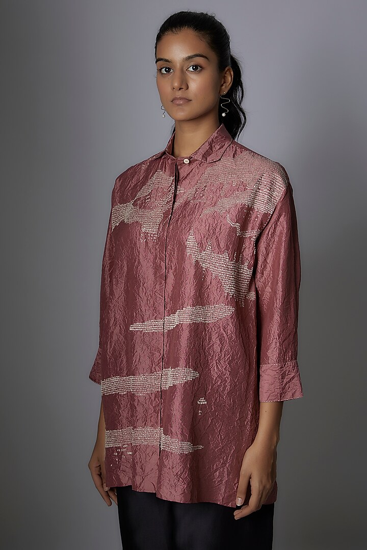 Pink Mulberry Silk Embroidered Top by Divyam Mehta at Pernia's Pop Up Shop