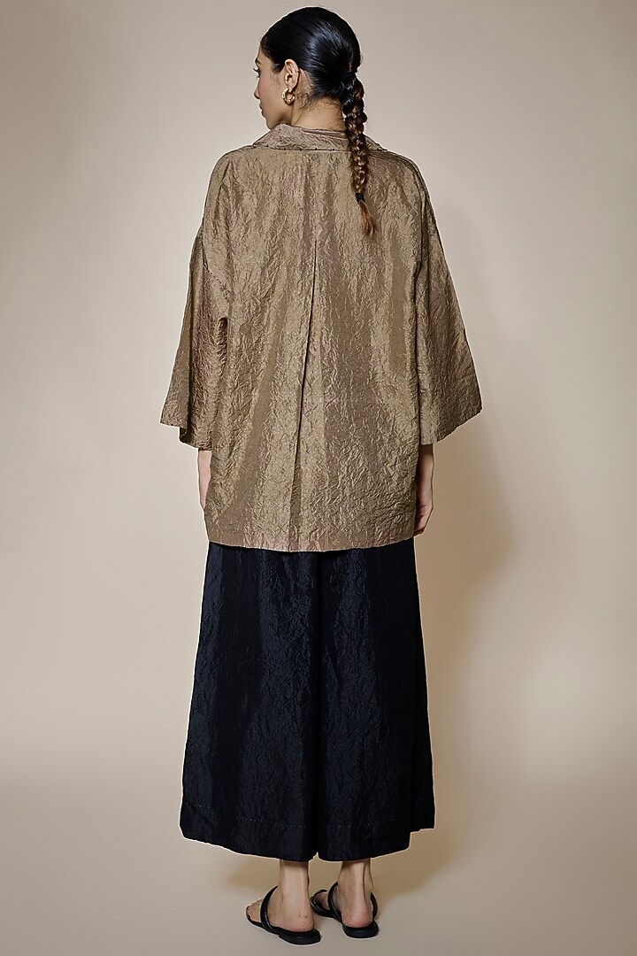 Brown Mulberry Silk Embroidered Shirt by Divyam Mehta at Pernia's Pop Up Shop