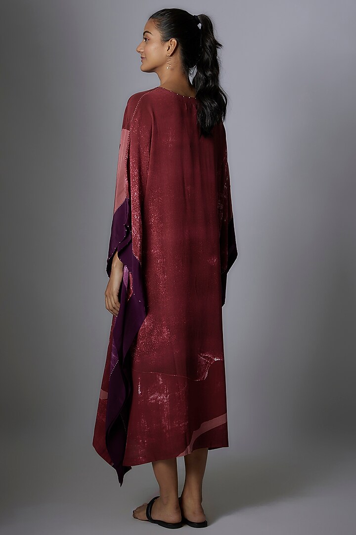 Wine Crepe De Chine Printed Kaftan by Divyam Mehta at Pernia's Pop Up Shop